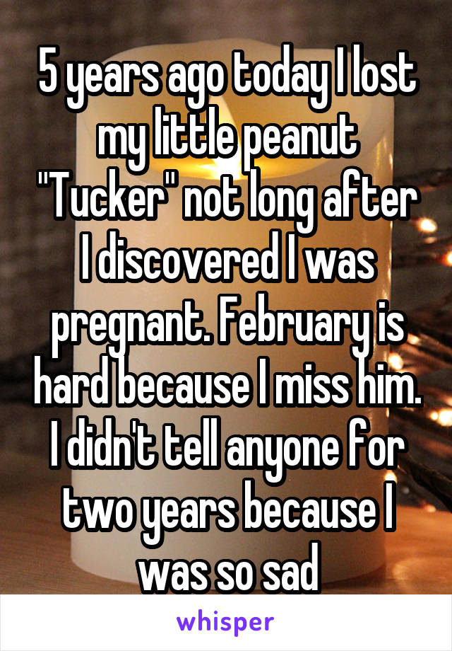 5 years ago today I lost my little peanut "Tucker" not long after I discovered I was pregnant. February is hard because I miss him. I didn't tell anyone for two years because I was so sad