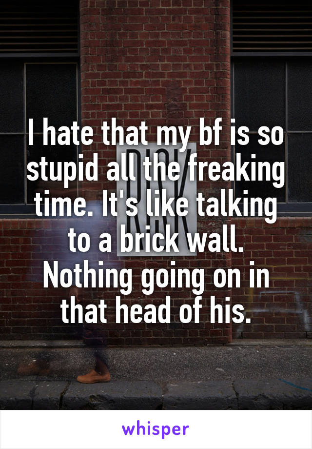 I hate that my bf is so stupid all the freaking time. It's like talking to a brick wall. Nothing going on in that head of his.