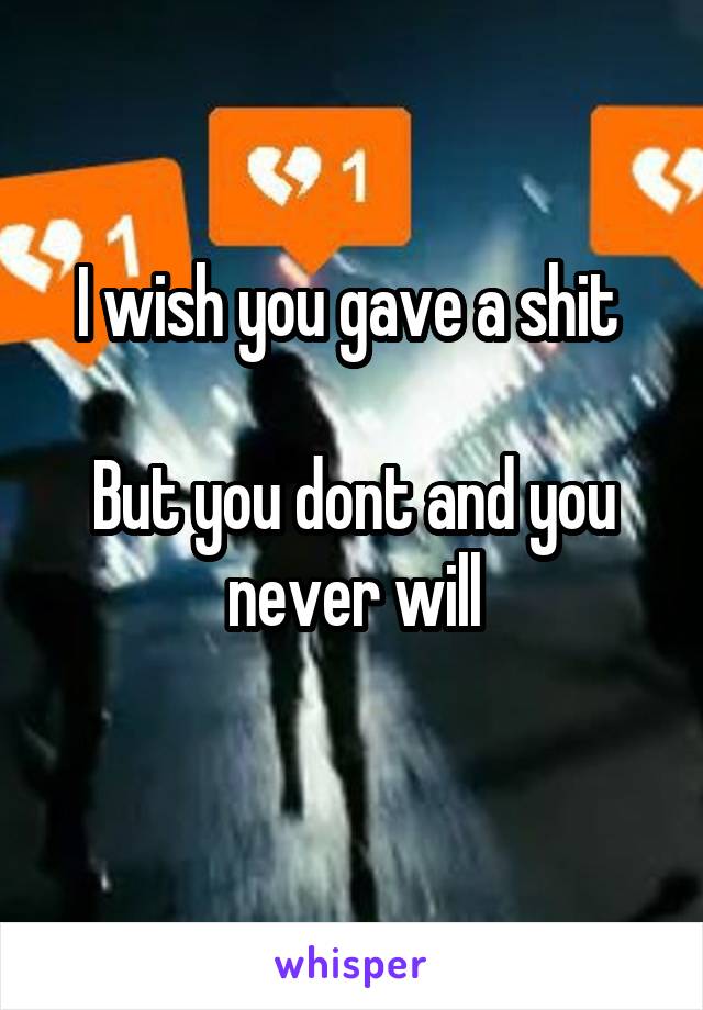 I wish you gave a shit 

But you dont and you never will
