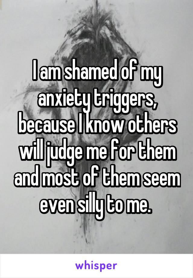 I am shamed of my anxiety triggers, because I know others will judge me for them and most of them seem even silly to me. 