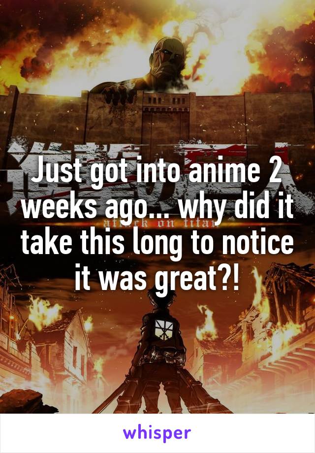 Just got into anime 2 weeks ago... why did it take this long to notice it was great?!