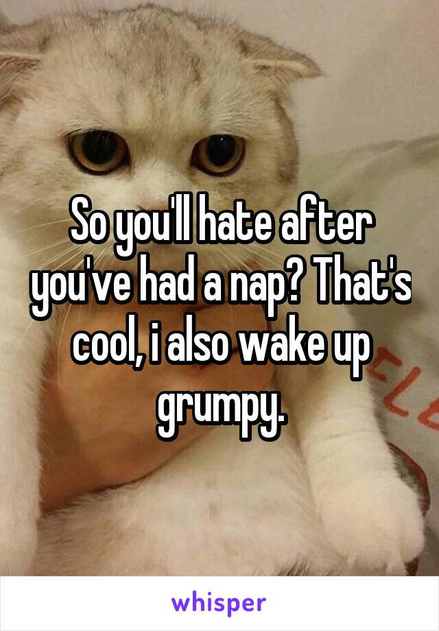 So you'll hate after you've had a nap? That's cool, i also wake up grumpy.