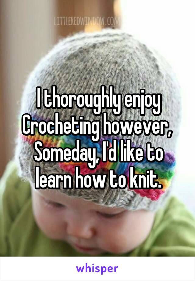 I thoroughly enjoy Crocheting however, 
Someday, I'd like to learn how to knit.