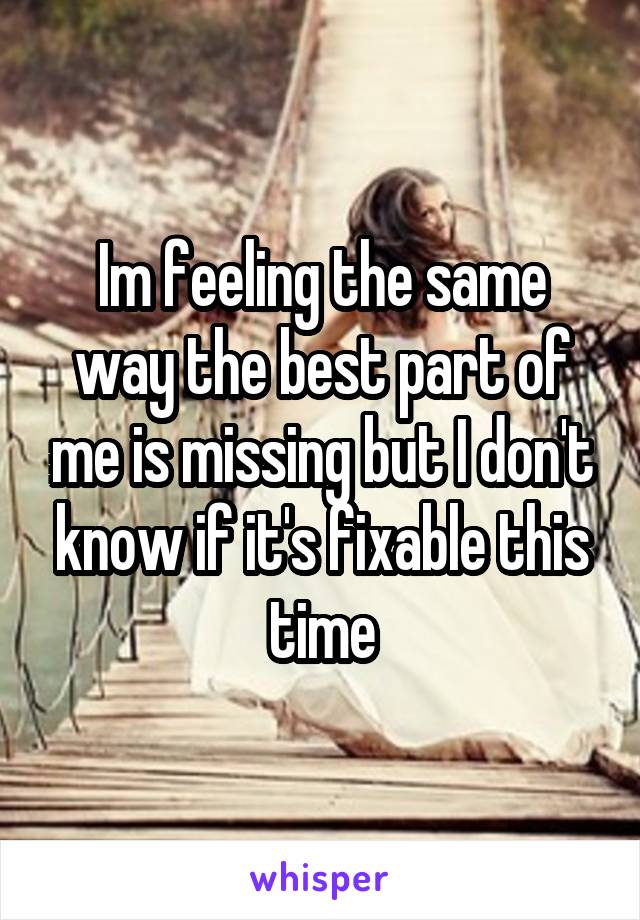 Im feeling the same way the best part of me is missing but I don't know if it's fixable this time