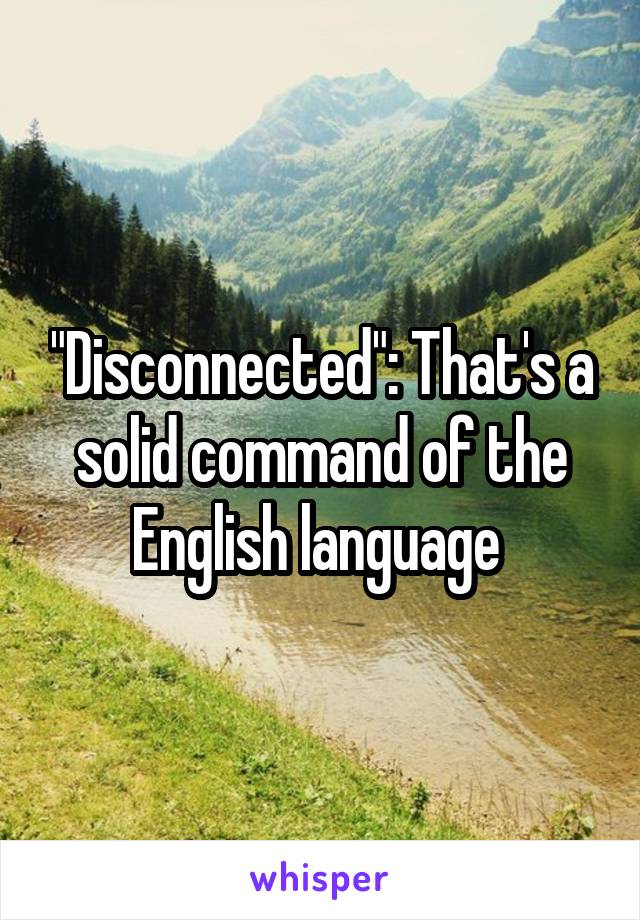 "Disconnected": That's a solid command of the English language 