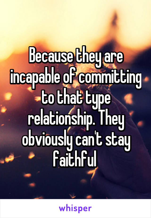 Because they are incapable of committing to that type relationship. They obviously can't stay faithful 