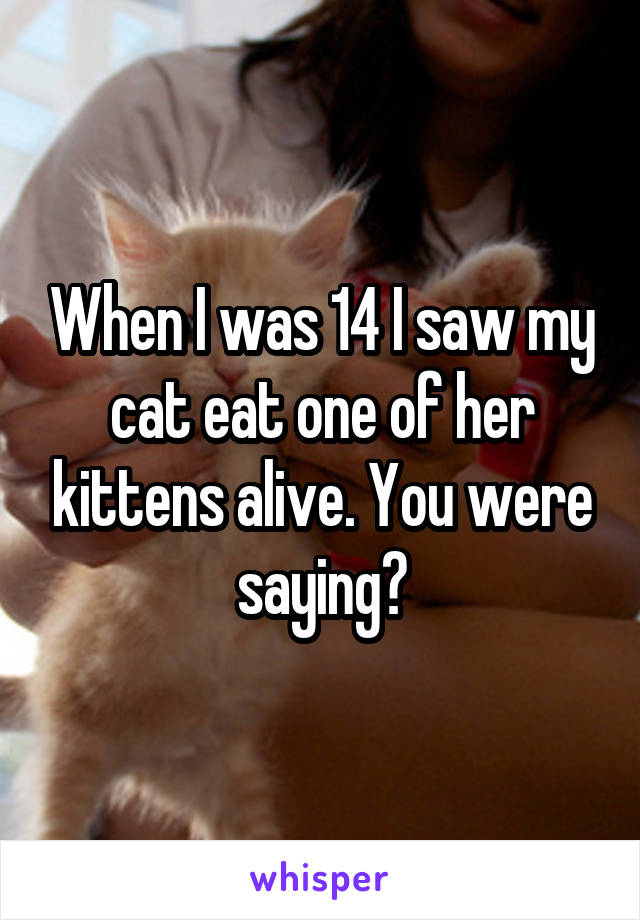 When I was 14 I saw my cat eat one of her kittens alive. You were saying?