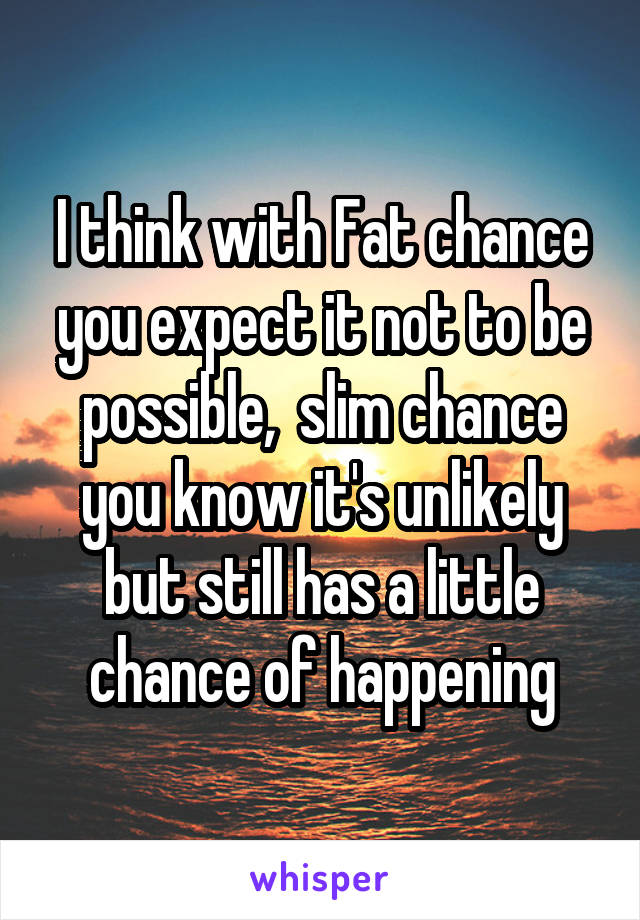 I think with Fat chance you expect it not to be possible,  slim chance you know it's unlikely but still has a little chance of happening