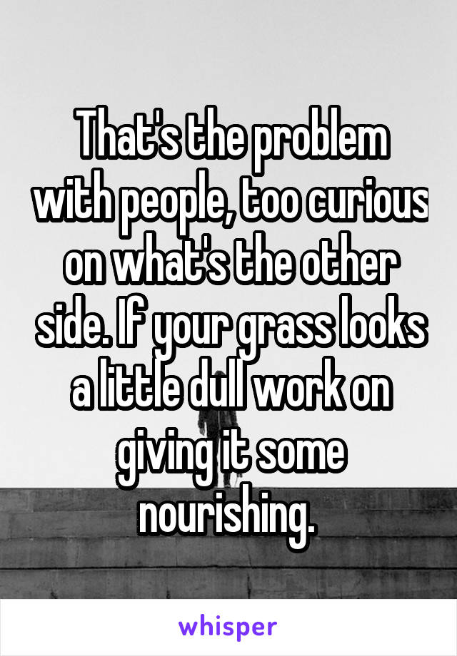 That's the problem with people, too curious on what's the other side. If your grass looks a little dull work on giving it some nourishing. 