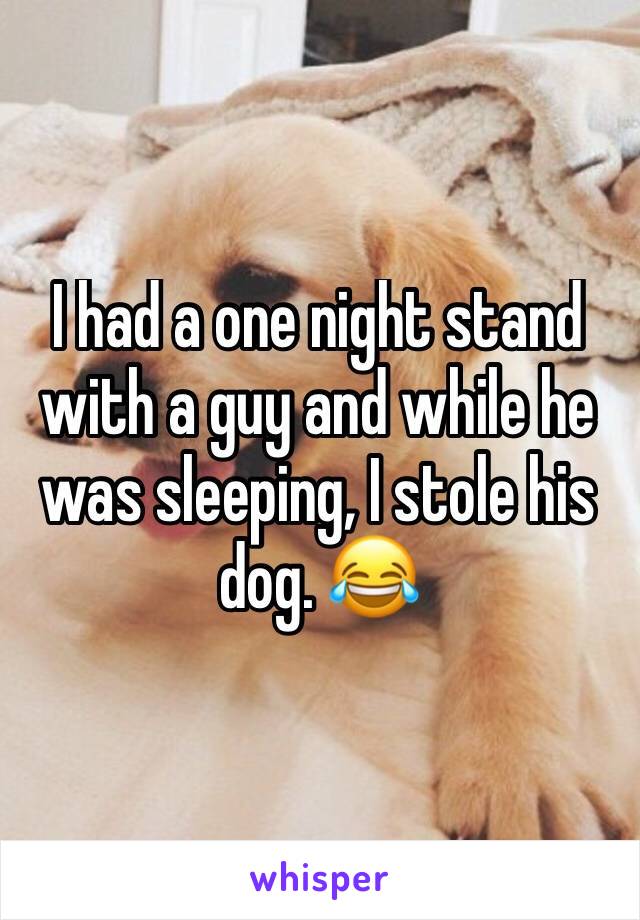 I had a one night stand with a guy and while he was sleeping, I stole his dog. 😂