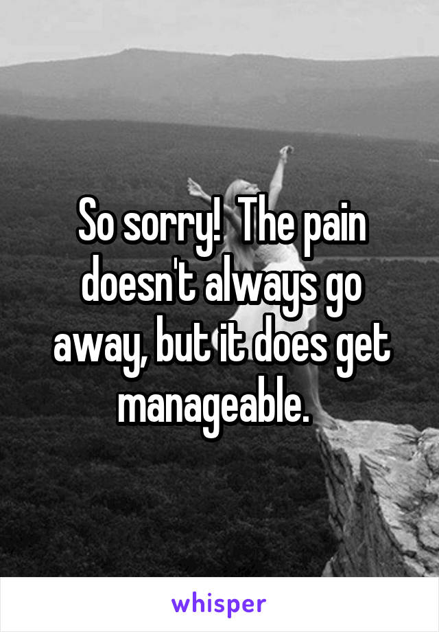 So sorry!  The pain doesn't always go away, but it does get manageable.  