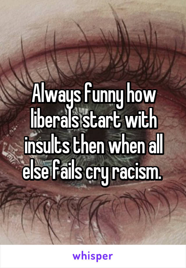 Always funny how liberals start with insults then when all else fails cry racism. 