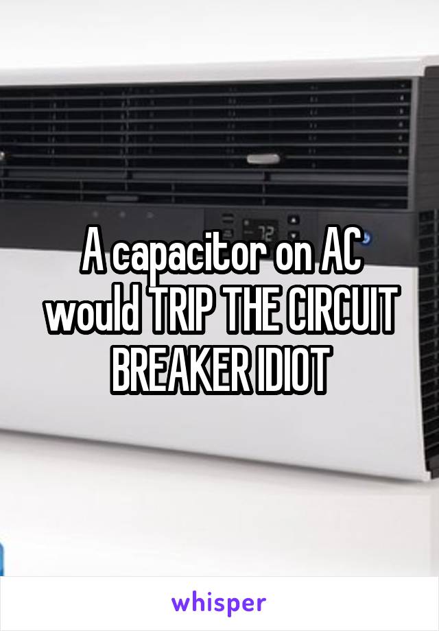 A capacitor on AC would TRIP THE CIRCUIT BREAKER IDIOT