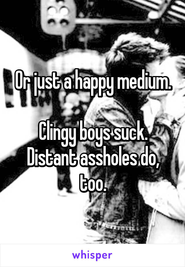 Or just a happy medium.

Clingy boys suck.
Distant assholes do, too.