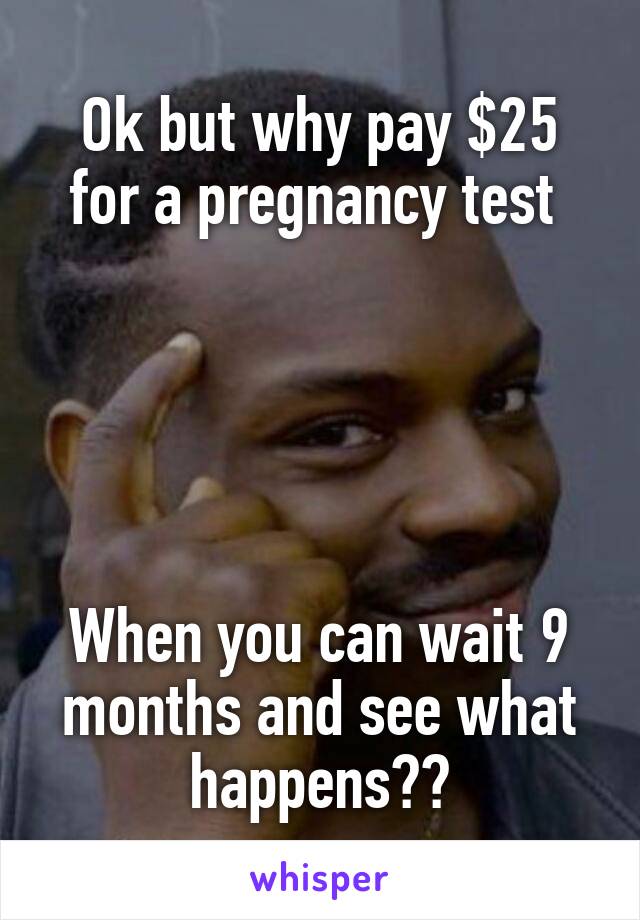 Ok but why pay $25 for a pregnancy test 





When you can wait 9 months and see what happens??