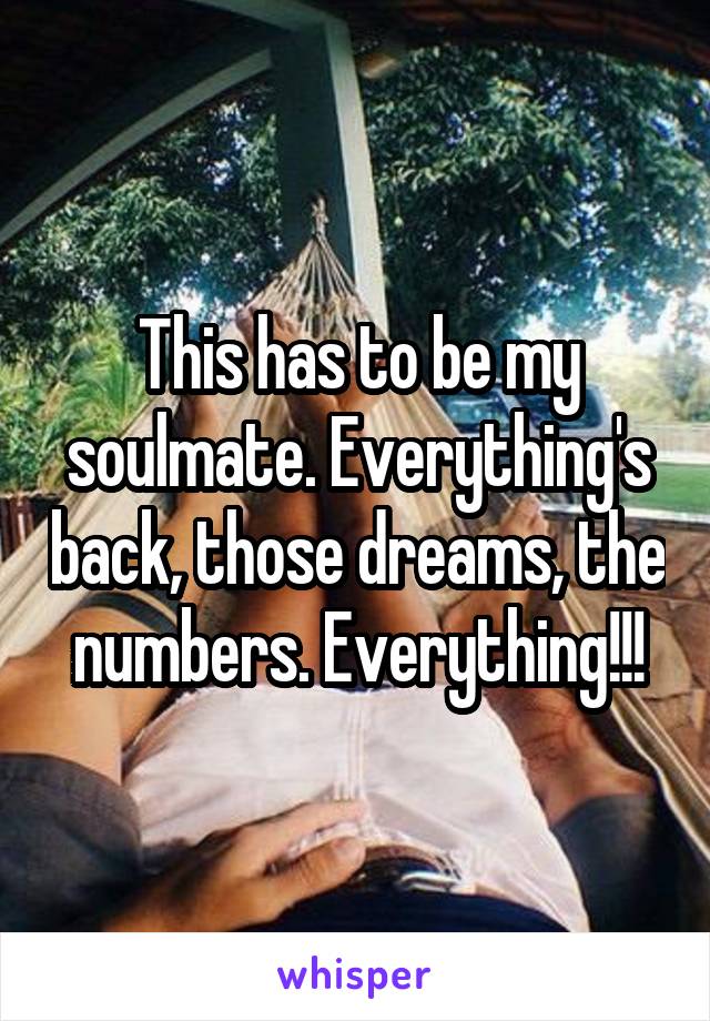 This has to be my soulmate. Everything's back, those dreams, the numbers. Everything!!!