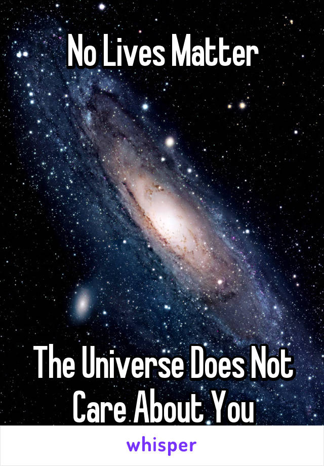 No Lives Matter






The Universe Does Not Care About You