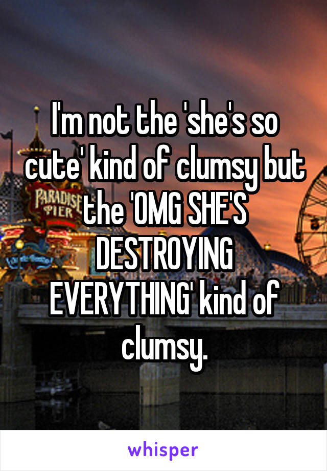 I'm not the 'she's so cute' kind of clumsy but the 'OMG SHE'S DESTROYING EVERYTHING' kind of clumsy.