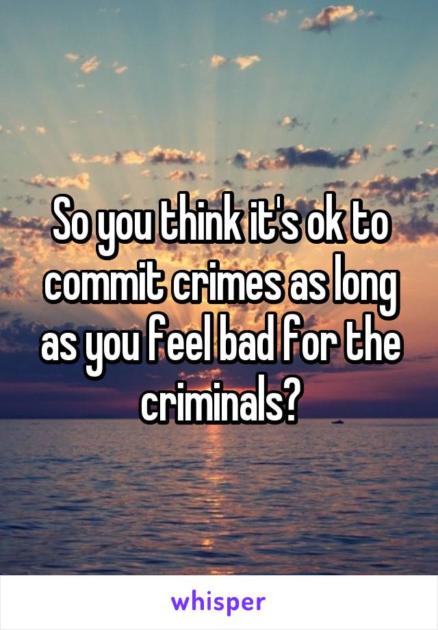 So you think it's ok to commit crimes as long as you feel bad for the criminals?