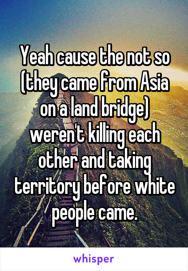 Yeah cause the not so (they came from Asia on a land bridge) weren't killing each other and taking territory before white people came.