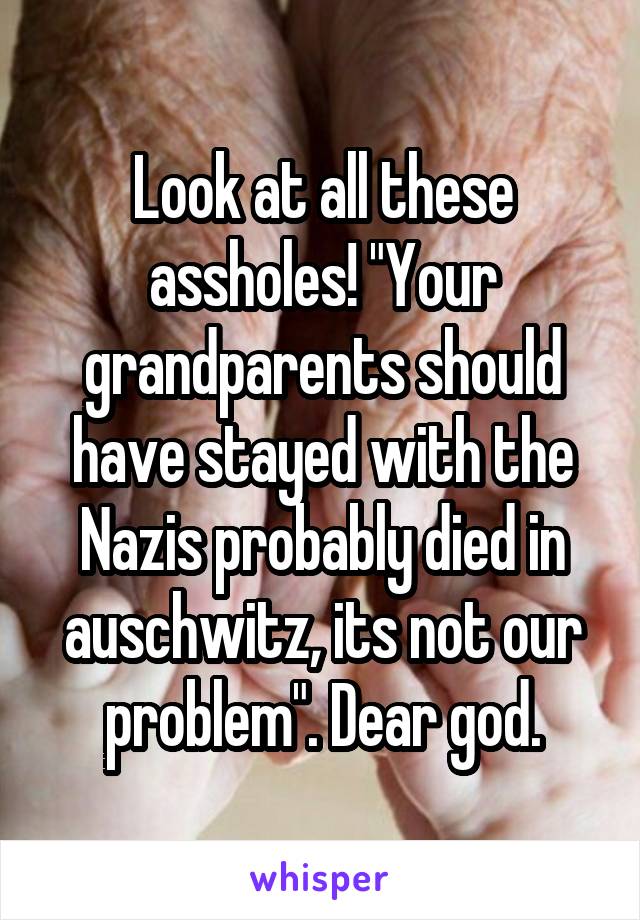 Look at all these assholes! "Your grandparents should have stayed with the Nazis probably died in auschwitz, its not our problem". Dear god.