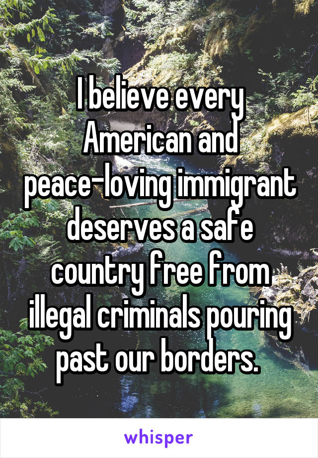 I believe every American and peace-loving immigrant deserves a safe country free from illegal criminals pouring past our borders. 