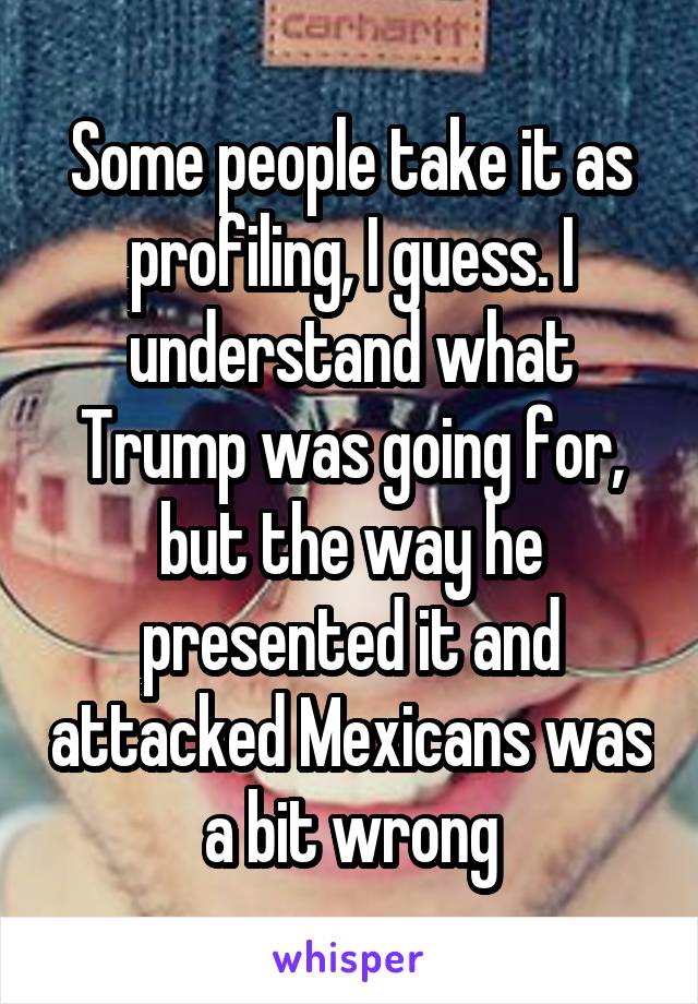 Some people take it as profiling, I guess. I understand what Trump was going for, but the way he presented it and attacked Mexicans was a bit wrong