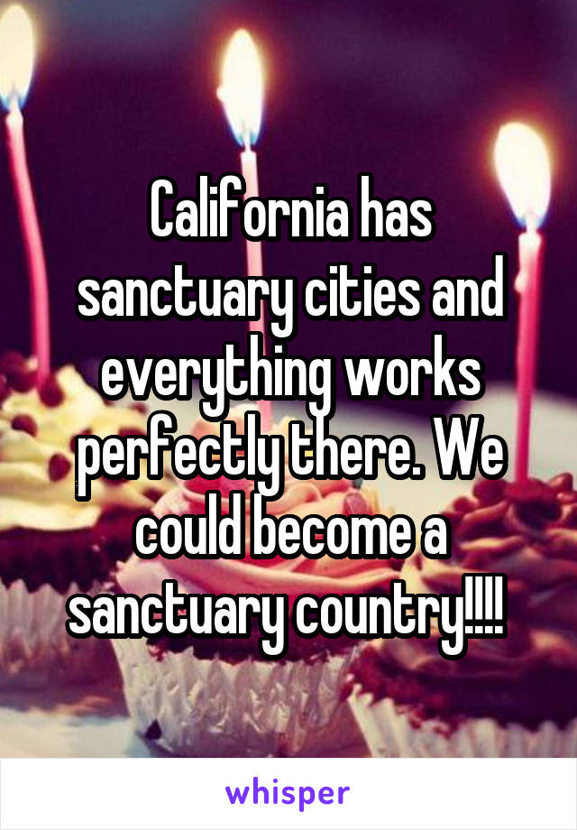 California has sanctuary cities and everything works perfectly there. We could become a sanctuary country!!!! 