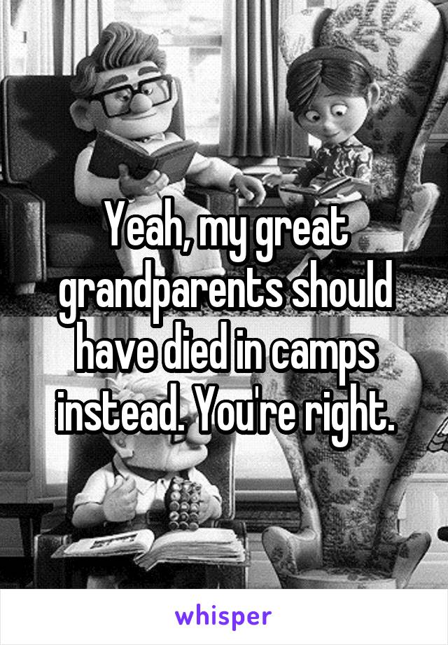 Yeah, my great grandparents should have died in camps instead. You're right.
