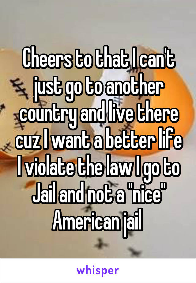 Cheers to that I can't just go to another country and live there cuz I want a better life I violate the law I go to Jail and not a "nice" American jail 