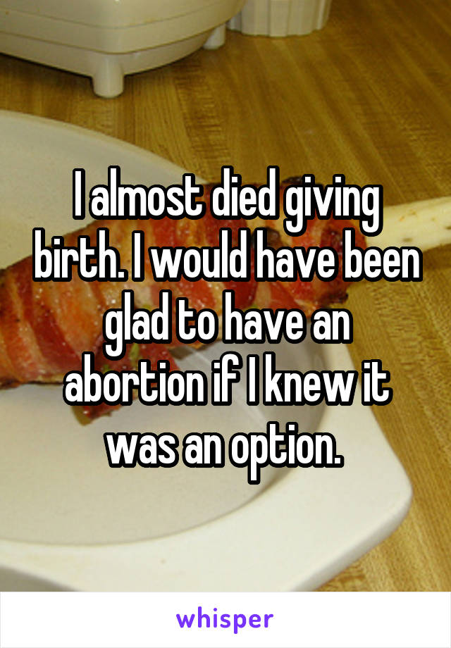 I almost died giving birth. I would have been glad to have an abortion if I knew it was an option. 