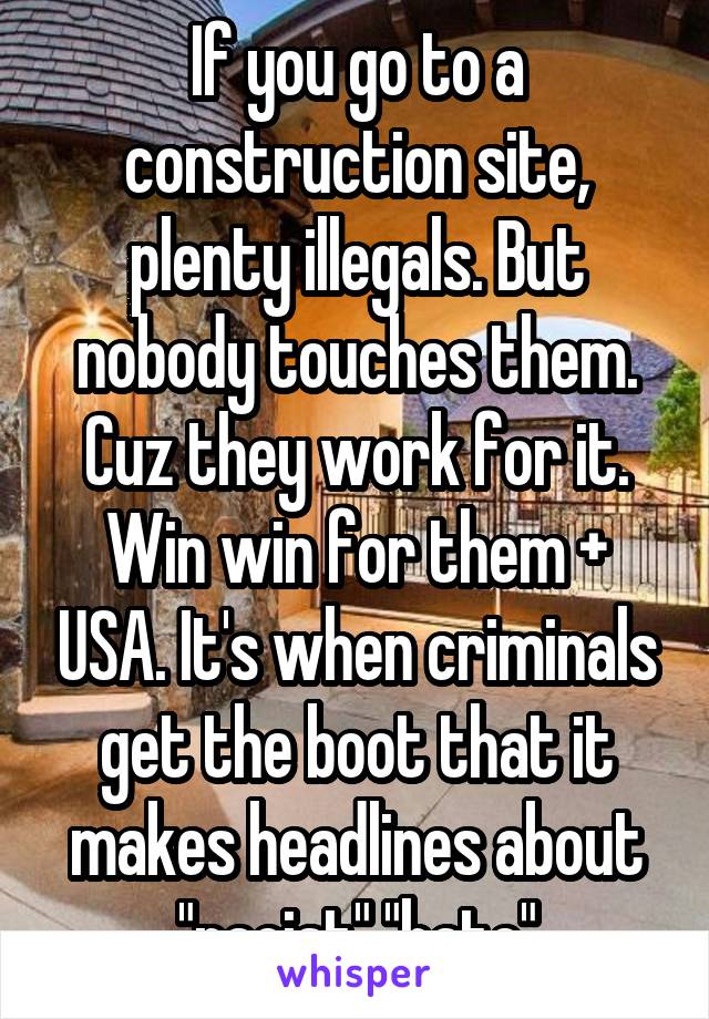 If you go to a construction site, plenty illegals. But nobody touches them. Cuz they work for it. Win win for them + USA. It's when criminals get the boot that it makes headlines about "racist" "hate"