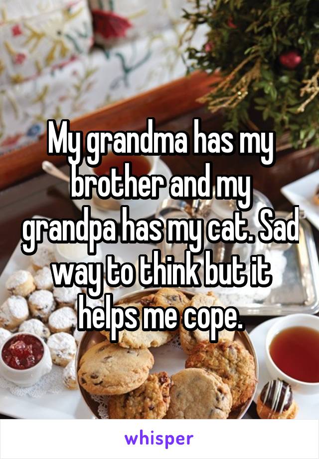 My grandma has my brother and my grandpa has my cat. Sad way to think but it helps me cope.