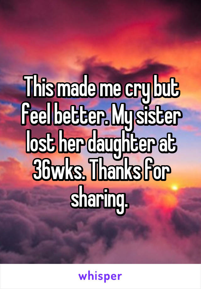 This made me cry but feel better. My sister lost her daughter at 36wks. Thanks for sharing. 