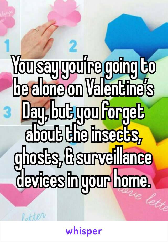 You say you’re going to be alone on Valentine’s Day, but you forget about the insects, ghosts, & surveillance devices in your home.
