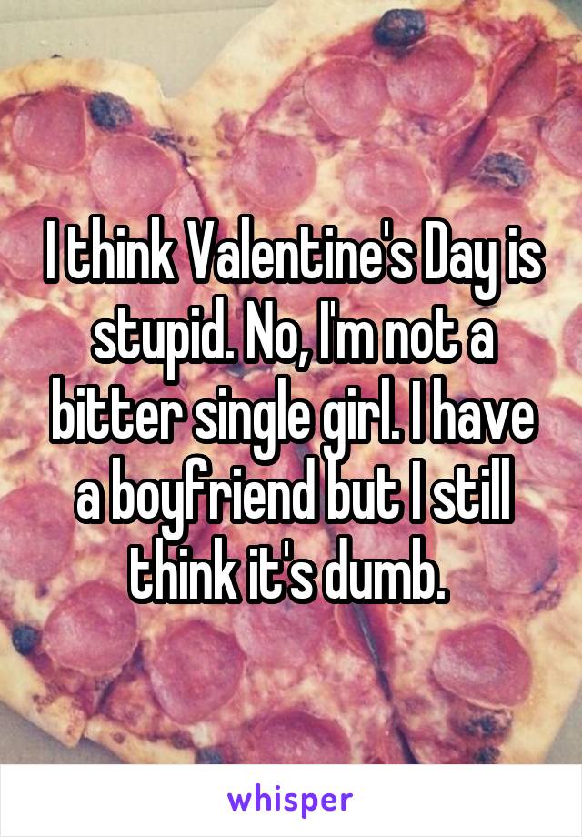 I think Valentine's Day is stupid. No, I'm not a bitter single girl. I have a boyfriend but I still think it's dumb. 