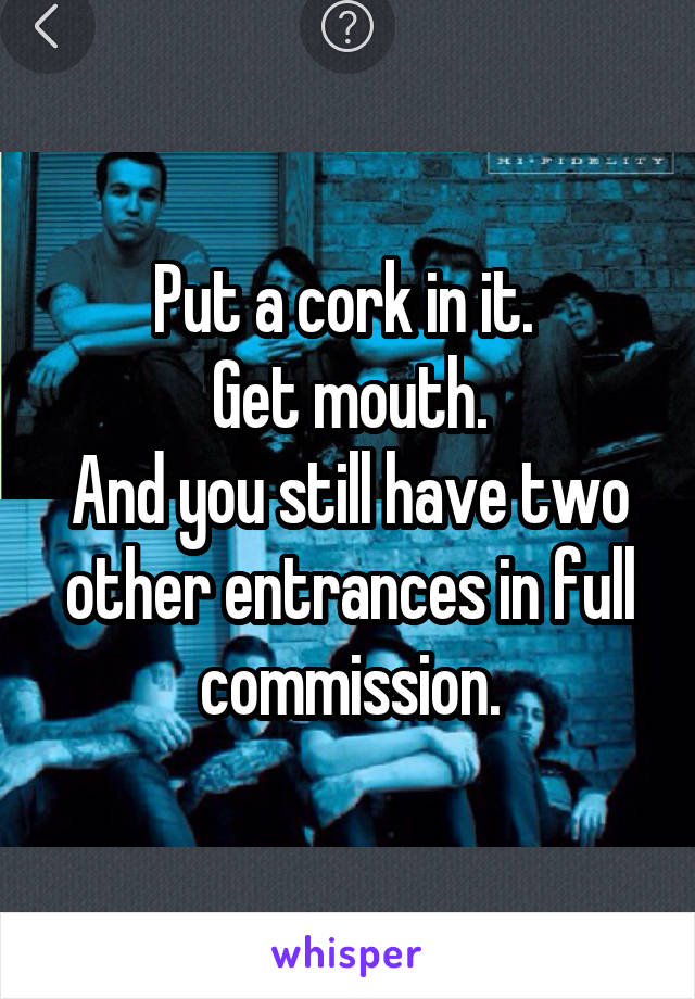 Put a cork in it. 
Get mouth.
And you still have two other entrances in full commission.