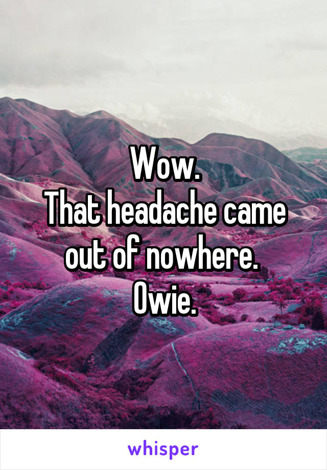 Wow.
That headache came out of nowhere. 
Owie.