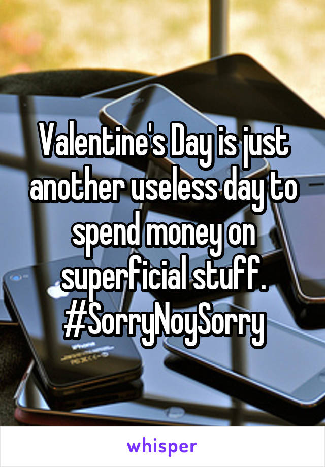 Valentine's Day is just another useless day to spend money on superficial stuff.
#SorryNoySorry