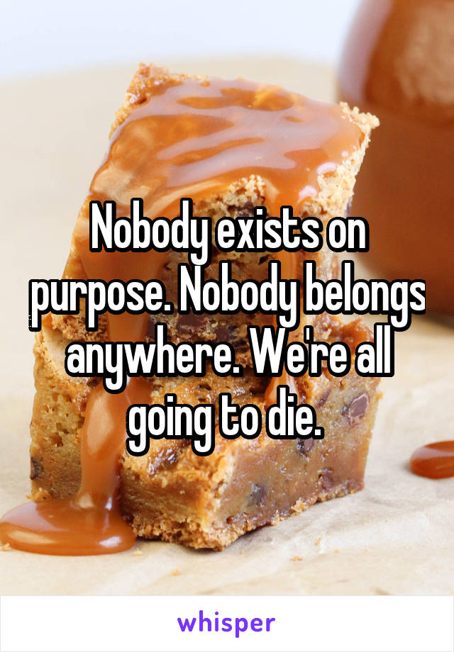 Nobody exists on purpose. Nobody belongs anywhere. We're all going to die. 