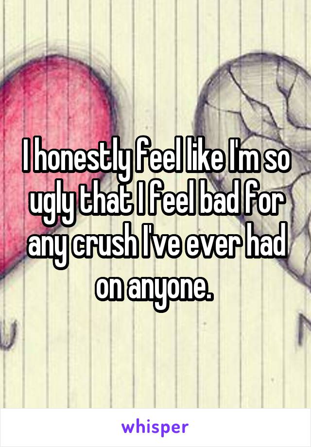 I honestly feel like I'm so ugly that I feel bad for any crush I've ever had on anyone. 