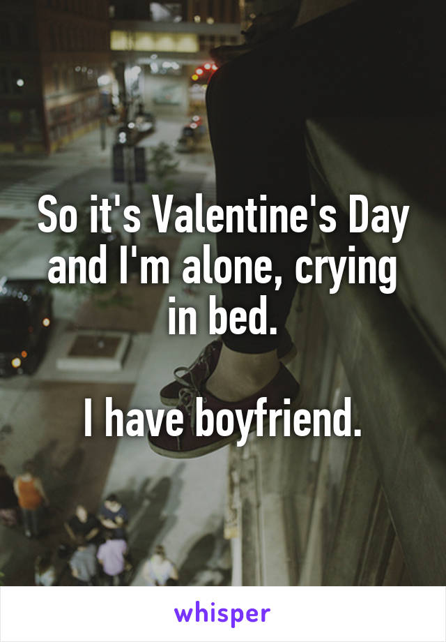 So it's Valentine's Day and I'm alone, crying in bed.

I have boyfriend.