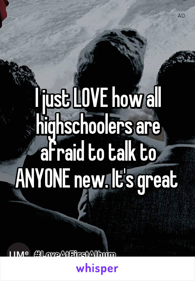 I just LOVE how all highschoolers are afraid to talk to ANYONE new. It's great 