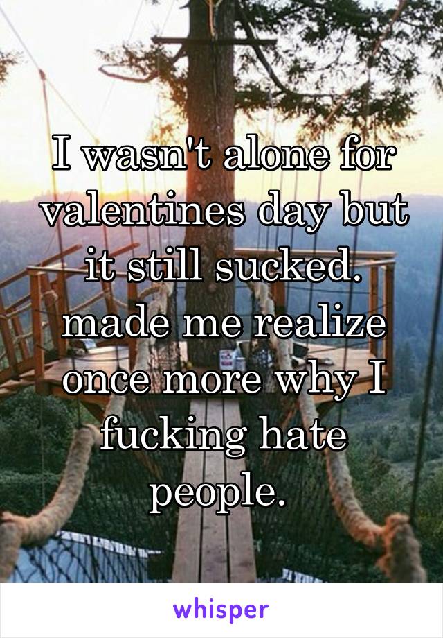 I wasn't alone for valentines day but it still sucked. made me realize once more why I fucking hate people. 