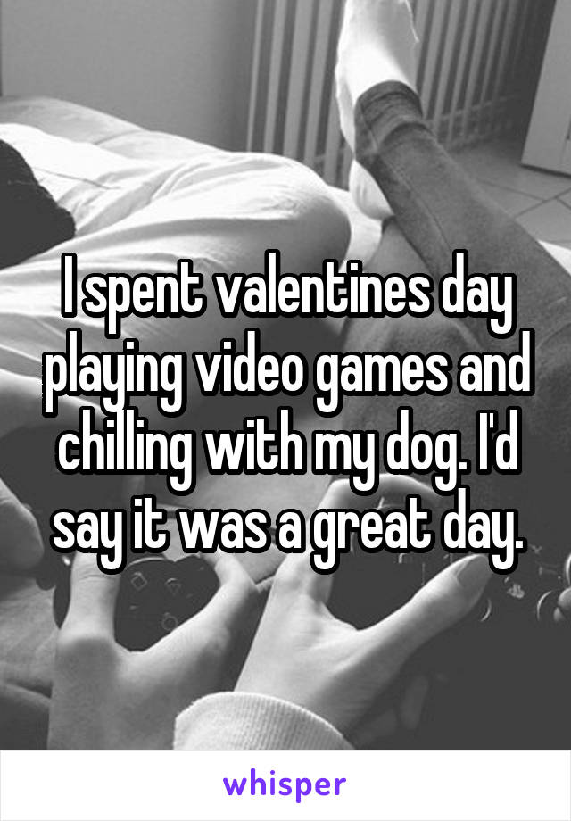 I spent valentines day playing video games and chilling with my dog. I'd say it was a great day.