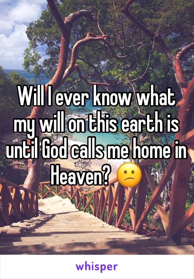 Will I ever know what my will on this earth is until God calls me home in Heaven? 😕