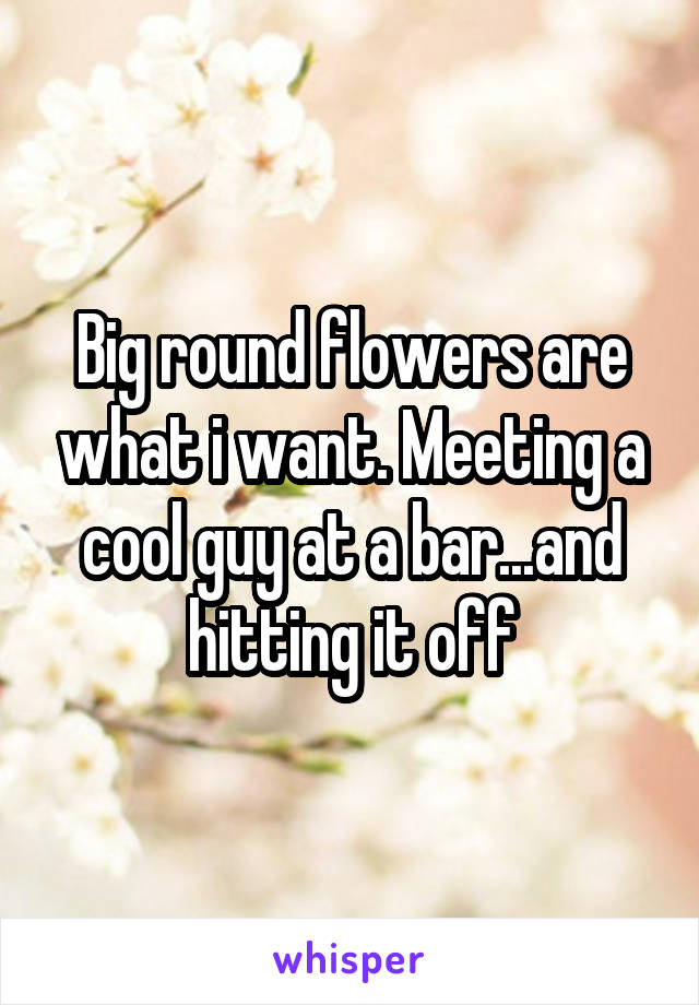 Big round flowers are what i want. Meeting a cool guy at a bar...and hitting it off