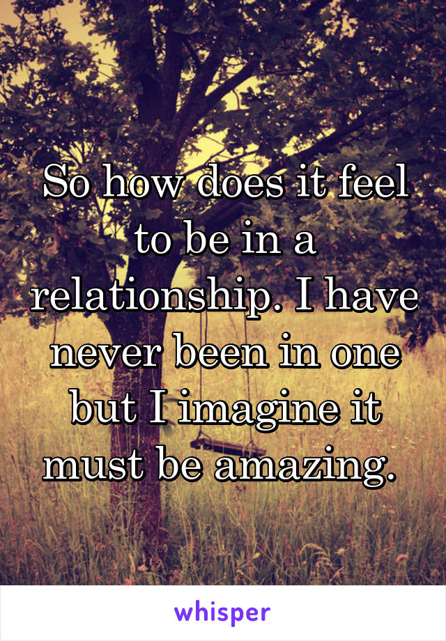 So how does it feel to be in a relationship. I have never been in one but I imagine it must be amazing. 