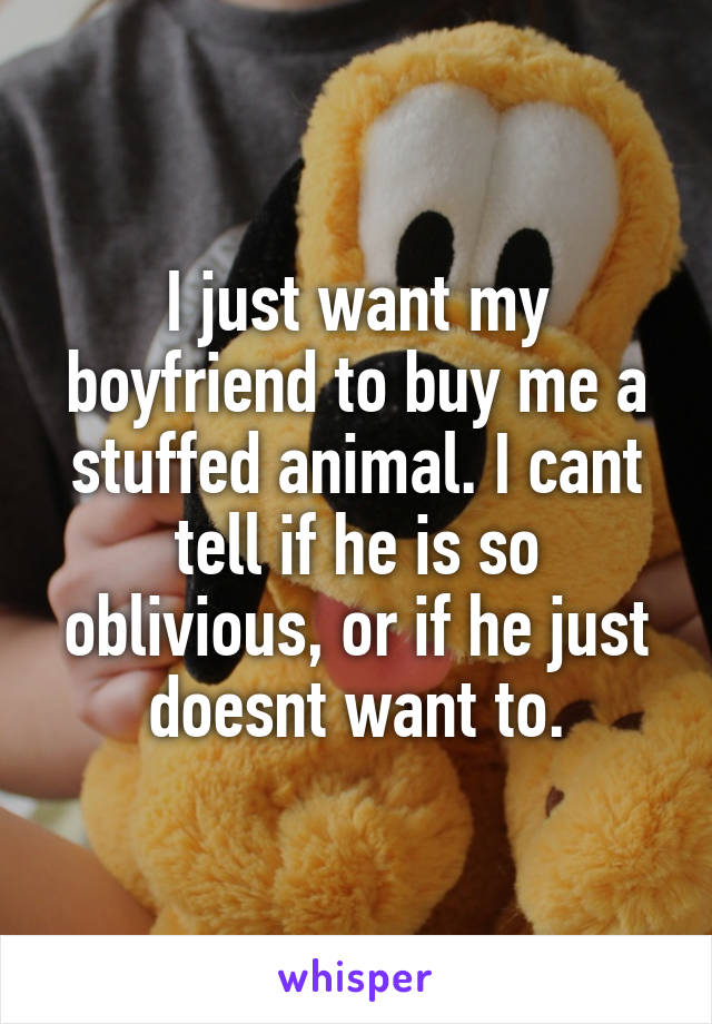 I just want my boyfriend to buy me a stuffed animal. I cant tell if he is so oblivious, or if he just doesnt want to.