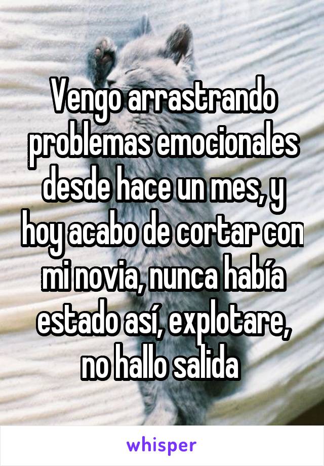 Vengo arrastrando problemas emocionales desde hace un mes, y hoy acabo de cortar con mi novia, nunca había estado así, explotare, no hallo salida 